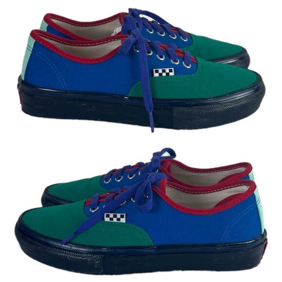 VANS Men’s Custom Sneakers Fabric Green Blue Red Colorblock Pop Cush Size 6.5 - Picture 5 of 14